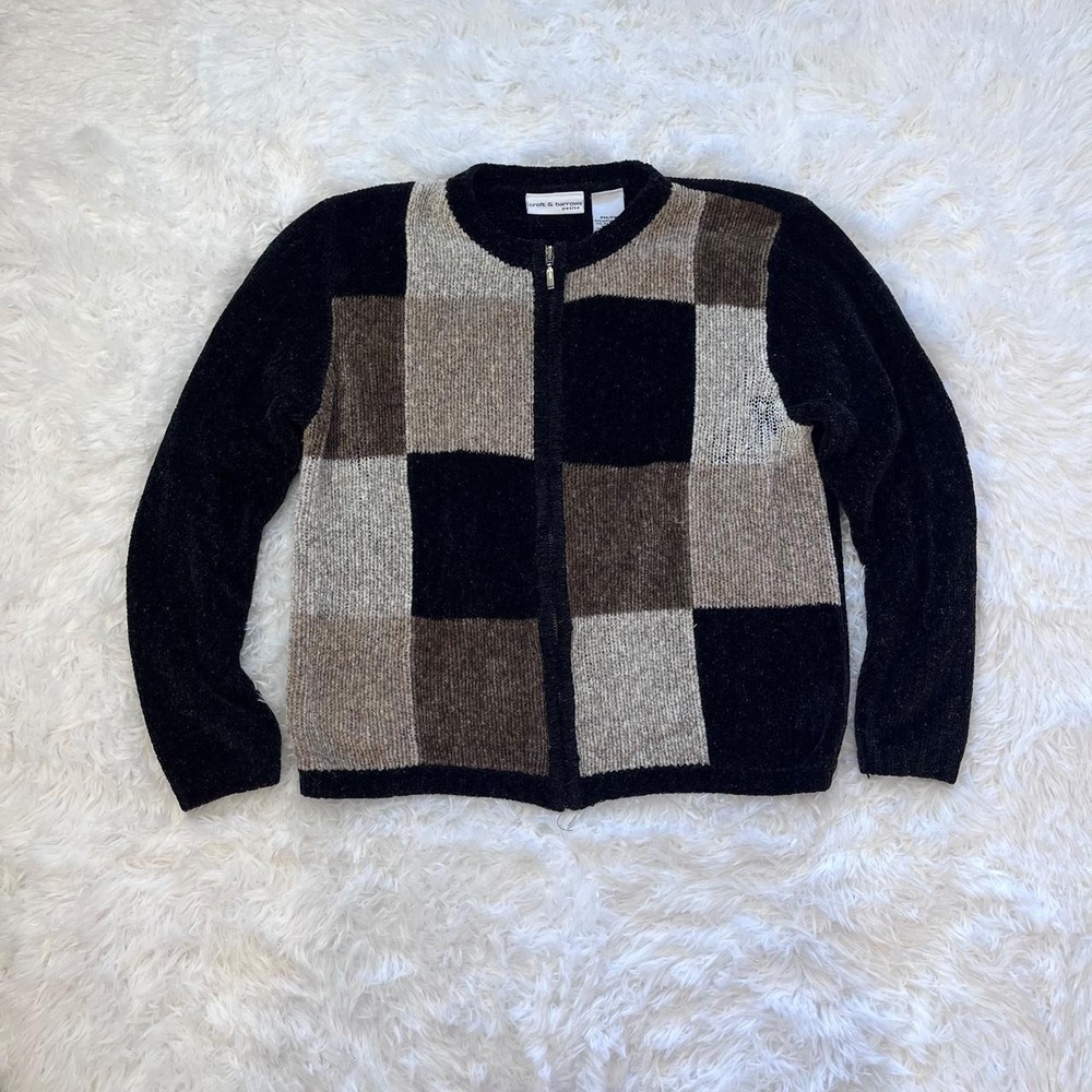 🍟Y2K Patchwork Colorblock ‎ Zip Up Cardigan Sweater Medium